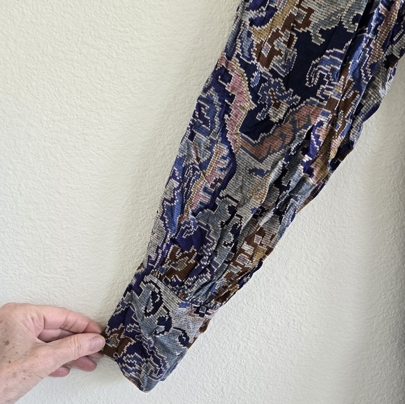 Zara Digital Floral Paisley Balloon Sleeve Midi Dress Blue Gold size Medium - Picture 5 of 10